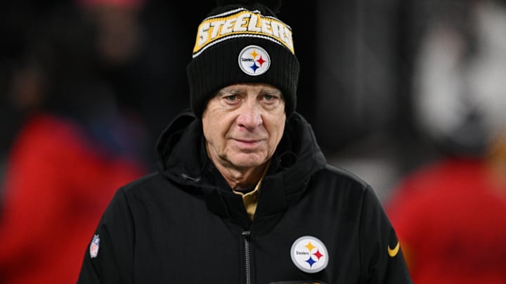 Jan 11, 2025; Baltimore, Maryland, USA; Pittsburgh Steelers president Art Rooney II looks on before an AFC wild card game against the Baltimore Ravens at M&T Bank Stadium. Mandatory Credit: Tommy Gilligan-Imagn Images