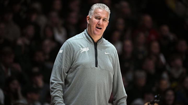 Purdue Boilermakers head coach Matt Painter reacts to a call.