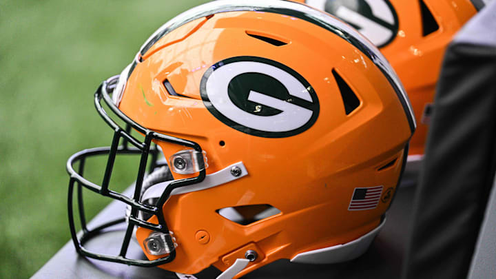 A Green Bay Packers helmet before this year's game at the Vikings.