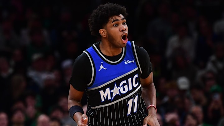 Nov 23, 2025; Boston, Massachusetts, USA; Orlando Magic guard Jase Richardson (11) reacts after making a three point basket during the second half against the Boston Celtics at TD Garden. Mandatory Credit: Bob DeChiara-Imagn Images Nov 23, 2025; Boston, Massachusetts, USA; Orlando Magic guard Jase Richardson (11) reacts after making a three point basket during the second half against the Boston Celtics at TD Garden. Mandatory Credit: Bob DeChiara-Imagn Images