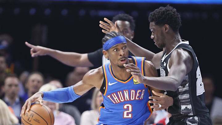 Apr 10, 2024; Oklahoma City, Oklahoma, USA; Oklahoma City Thunder guard Shai Gilgeous-Alexander (2)