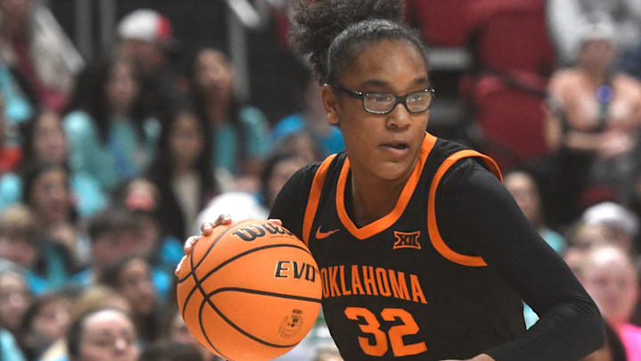 Oklahoma State guard Stailee Heard (32) dribbles the ball against Texas Tech in a Big 12 basketball game, Wednesday, Feb. 14, 2024, at United Supermarkets Arena. Oklahoma State guard Stailee Heard (32) dribbles the ball against Texas Tech in a Big 12 basketball game, Wednesday, Feb. 14, 2024, at United Supermarkets Arena.