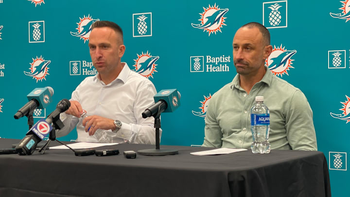 New Dolphins GM Jon-Eric Sullivan (right) and new head coach Jeff Hafley discusses their first draft together with Miami