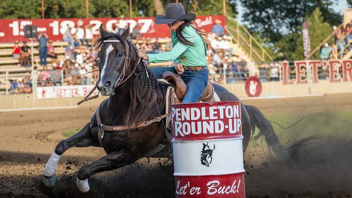 Barrel racing final round winner and average reserve champion, Megan McLeod-Sprague Barrel racing final round winner and average reserve champion, Megan McLeod-Sprague