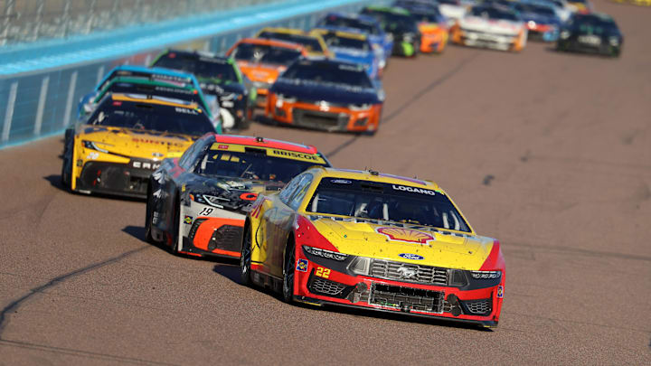 Nov 2, 2025; Avondale, Arizona, USA; NASCAR Cup Series driver Joey Logano (22) during the NASCAR Championship race at Phoenix Raceway. Mandatory Credit: Mark J. Rebilas-Imagn Images