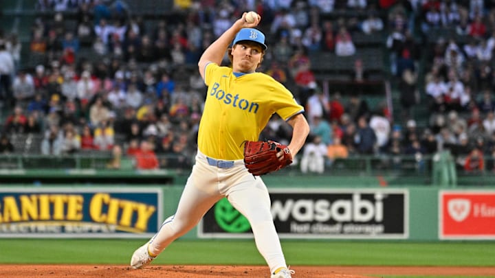 Boston, Massachusetts, USA; Boston Red Sox starting pitcher Hunter Dobbins (73) pitches against the Chicago White Sox during the first inning at Fenway Park.