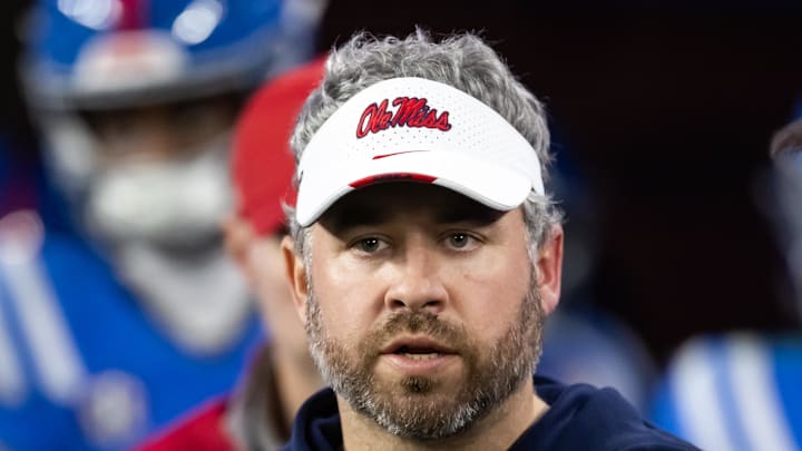 Jan 8, 2026; Glendale, AZ, USA; Mississippi Rebels head coach Pete Golding against the Miami Hurricanes during the 2026 Fiesta Bowl and semifinal game of the College Football Playoff at State Farm Stadium. Mandatory Credit: Mark J. Rebilas-Imagn Images Jan 8, 2026; Glendale, AZ, USA; Mississippi Rebels head coach Pete Golding against the Miami Hurricanes during the 2026 Fiesta Bowl and semifinal game of the College Football Playoff at State Farm Stadium. Mandatory Credit: Mark J. Rebilas-Imagn Images