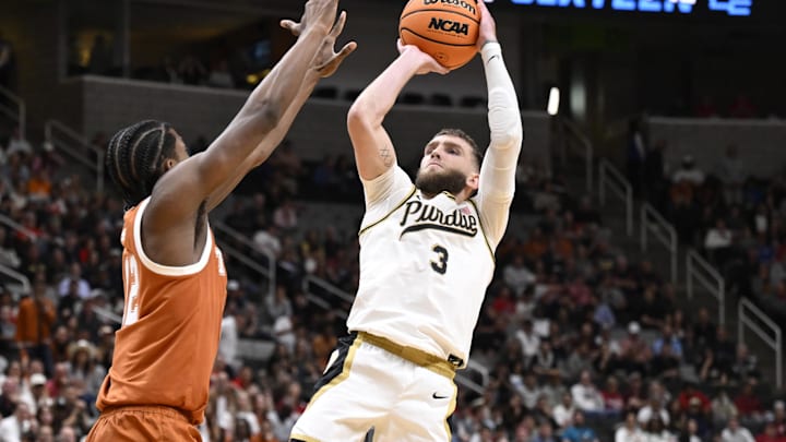 Purdue Boilermakers guard Braden Smith (3) shoots over Texas Longhorns guard Tramon Mark (12).