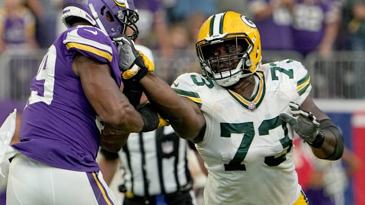 Green Bay Packers offensive tackle Yosh Nijman (73) blocks Minnesota Vikings linebacker Danielle Hunter (99) during the fourth quarter of their game Sept. 11.

Mjs Packers11 12 Jpg Packers11