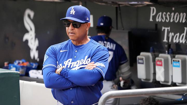 Jun 13, 2026; Chicago, Illinois, USA; Los Angeles Dodgers manager Dave Roberts (30) in the dugout before the game against the Chicago White Sox at Rate Field. Mandatory Credit: David Banks-Imagn Images