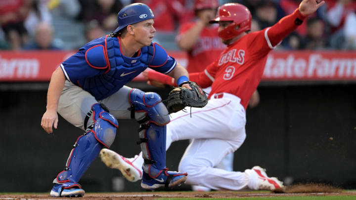 Mar 26, 2024; Anaheim, California, USA;  Los Angeles Angels shortstop Zach Neto (9) beats the throw