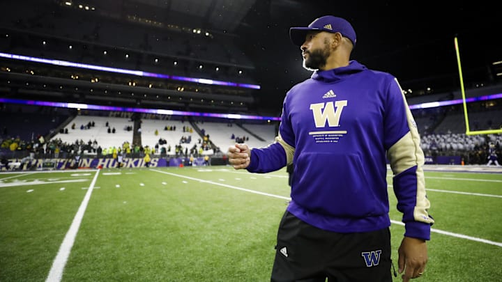 Jimmy Lake is shown at his final UW game, in which he lost to Oregon 26-16 in 2021.