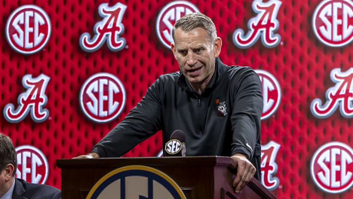 Oct 14, 2025; Birmingham, AL, USA; Alabama Crimson Tide head coach Nate Oats talks with the media during SEC Media Days at Grand Bohemian Hotel. Mandatory Credit: Vasha Hunt-Imagn Images Oct 14, 2025; Birmingham, AL, USA; Alabama Crimson Tide head coach Nate Oats talks with the media during SEC Media Days at Grand Bohemian Hotel. Mandatory Credit: Vasha Hunt-Imagn Images