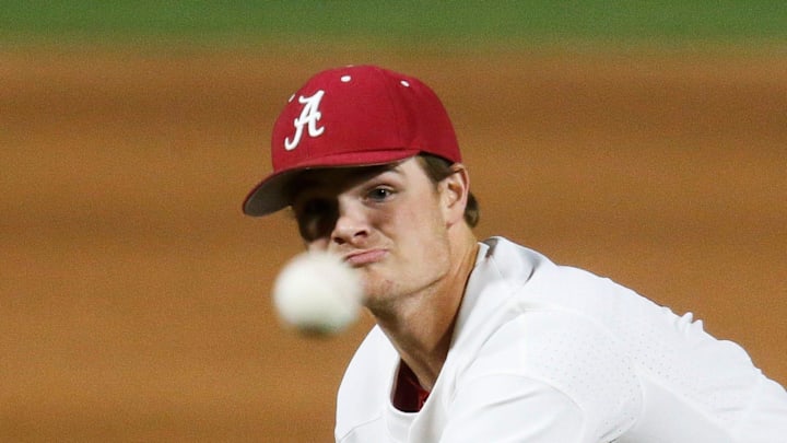 Alabama pitcher Connor Prielipp (4) delivers a pitch as the Crimson Tide opened a series with Lipscomb Friday, March 6, 2020. [Staff Photo/Gary Cosby Jr.]

Alabama Vs Lipscomb Baseball