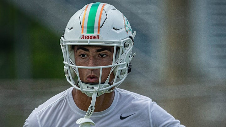 Wide receiver Teddy Hoffman runs through a training drill during the Atlantic Community High School Eagles practice Monday afternoon as the varsity boys football team readies for the upcoming season on July 29, 2024, in Delray Beach, Fla. Wide receiver Teddy Hoffman runs through a training drill during the Atlantic Community High School Eagles practice Monday afternoon as the varsity boys football team readies for the upcoming season on July 29, 2024, in Delray Beach, Fla.