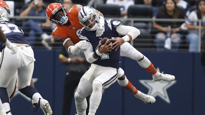 Jaquan Brisker sacks Dak Prescott in the last Bears-Cowboys matchup in 2022. Jaquan Brisker sacks Dak Prescott in the last Bears-Cowboys matchup in 2022.