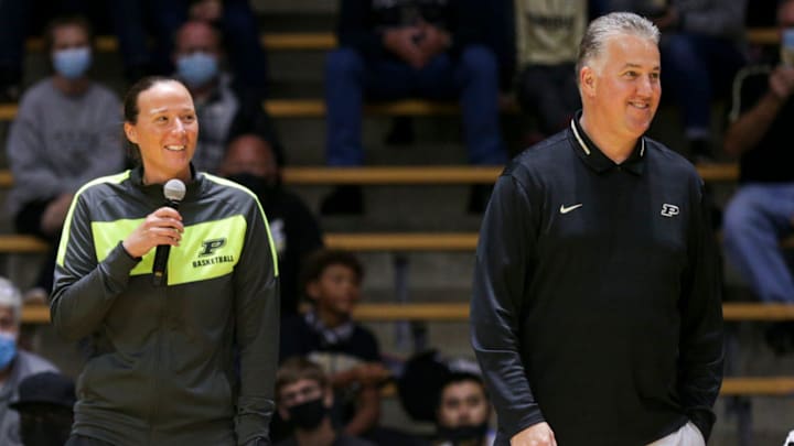 Purdue basketball head coaches Katie Gearlds and Matt Painter during Purdue basketball fan day Purdue basketball head coaches Katie Gearlds and Matt Painter during Purdue basketball fan day