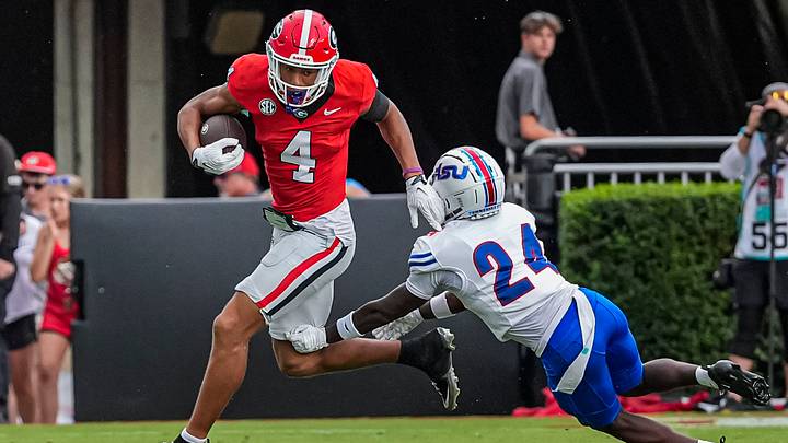 Sep 5, 2026; Athens, Georgia, USA; Georgia Bulldogs wide receiver CJ Wiley (4) runs against Tennessee State Tigers cornerback Joshua Malone (24) at Sanford Stadium. Mandatory Credit: Dale Zanine-Imagn Images Sep 5, 2026; Athens, Georgia, USA; Georgia Bulldogs wide receiver CJ Wiley (4) runs against Tennessee State Tigers cornerback Joshua Malone (24) at Sanford Stadium. Mandatory Credit: Dale Zanine-Imagn Images