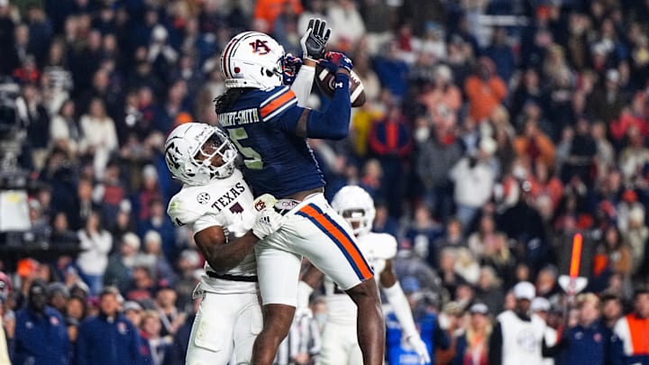 Auburn Tigers wide receiver Keandre Lambert-Smith catches the go-ahead score in overtime against Texas A&M.