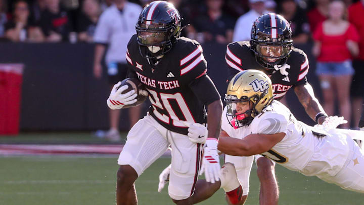 Texas Tech's J'Koby Williams returns a punt against UCF during a Big 12 Conference football game, Saturday, Nov. 15, 2025, at Jones AT&T Stadium. Texas Tech's J'Koby Williams returns a punt against UCF during a Big 12 Conference football game, Saturday, Nov. 15, 2025, at Jones AT&T Stadium.