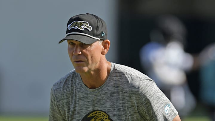 Jaguars general manager Trent Baalke watches drills during the fourth day of the NFL football training camp practice session Saturday, July 27, 2024 at EverBank Stadium's Miller Electric Center in Jacksonville, Fla. [Bob Self/Florida Times-Union]