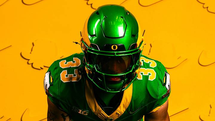 Oregon Ducks defensive back Zach Grisham debuts the Nike Uniform set to be worn against the Portland State Vikings on Sep. 18 at Autzen Stadium. Oregon Ducks defensive back Zach Grisham debuts the Nike Uniform set to be worn against the Portland State Vikings on Sep. 18 at Autzen Stadium.
