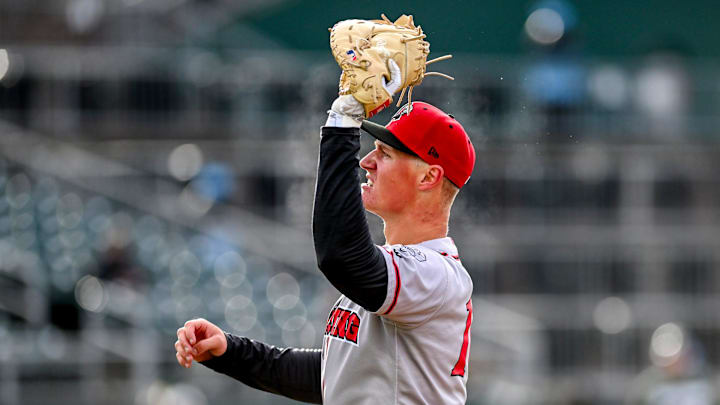 Lugnuts' Will Simpson catches a ball for an out in the second inning on Wednesday, April 3, 2024, during the Crosstown Showdown against Michigan State at Jackson Field in Lansing.