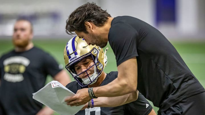 JP Losman tutors quarterback Elijah Brown, a Stanford transfer. 