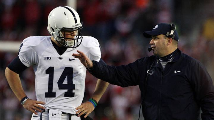 Penn State Nittany Lions head coach Bill O'Brien talks to quarterback Christian Hackenberg during a 2013 game against the Wisconsin Badgers at Camp Randall Stadium. Penn State Nittany Lions head coach Bill O'Brien talks to quarterback Christian Hackenberg during a 2013 game against the Wisconsin Badgers at Camp Randall Stadium.