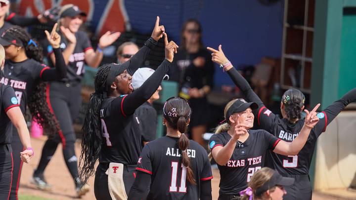 Texas Tech celebrates their 16-7 won over Florida and and mock Florida fans during game 3 of the super regional of the NCAA Division 1 softball championship at Katie Seashole Pressly Stadium in Gainesville, FL on Sunday, May 24, 2026. [Alan Youngblood/Gainesville Sun]