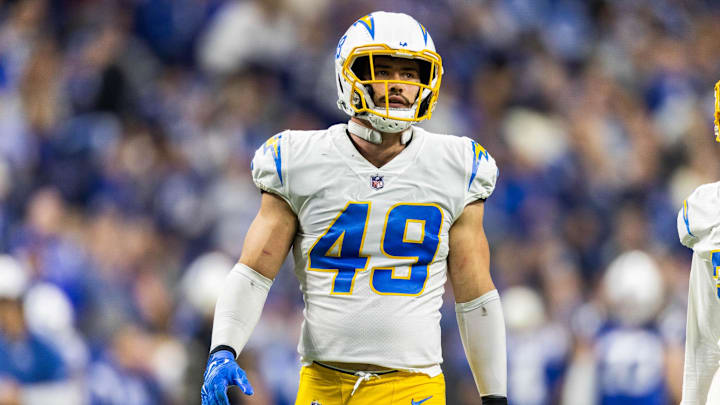 Dec 26, 2022; Indianapolis, Indiana, USA; Los Angeles Chargers linebacker Drue Tranquill (49) in the