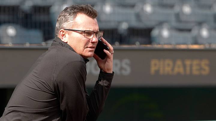 Jun 5, 2024; Pittsburgh, Pennsylvania, USA; Pittsburgh Pirates general manager Ben Cherington speaks on the phone in the dugout before the Pirates host the Los Angeles Dodgers at PNC Park. Mandatory Credit: Charles LeClaire-USA TODAY Sports Jun 5, 2024; Pittsburgh, Pennsylvania, USA; Pittsburgh Pirates general manager Ben Cherington speaks on the phone in the dugout before the Pirates host the Los Angeles Dodgers at PNC Park. Mandatory Credit: Charles LeClaire-USA TODAY Sports