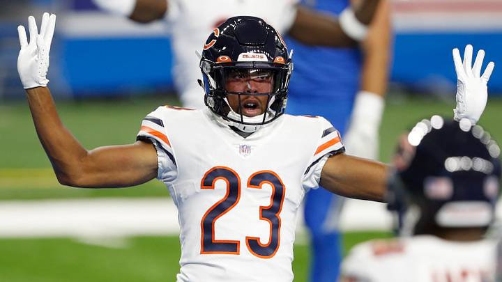 Sep 13, 2020; Detroit, Michigan, USA; Chicago Bears cornerback Kyle Fuller (23) puts his hands up after a play during the first quarter against the Detroit Lions at Ford Field. Mandatory Credit: Raj Mehta-USA TODAY Sports