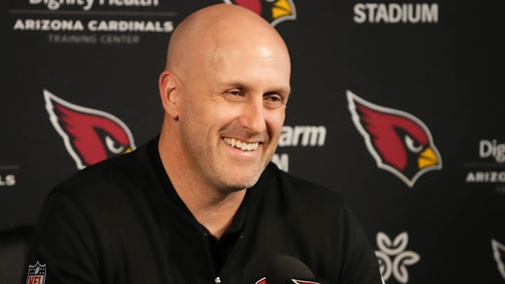 Arizona Cardinals general manager Monti Ossenfort during an NFL pre-draft press conference at the Cardinals Dignity Health Training Center in Tempe on April 18, 2024.