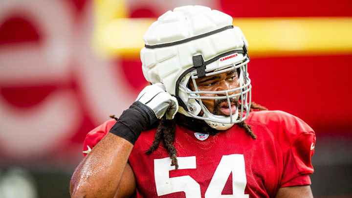OL Lecitus Smith during the Arizona Cardinals' annual Red & White practice at State Farm Stadium in Glendale on Aug. 5, 2023. OL Lecitus Smith during the Arizona Cardinals' annual Red & White practice at State Farm Stadium in Glendale on Aug. 5, 2023.