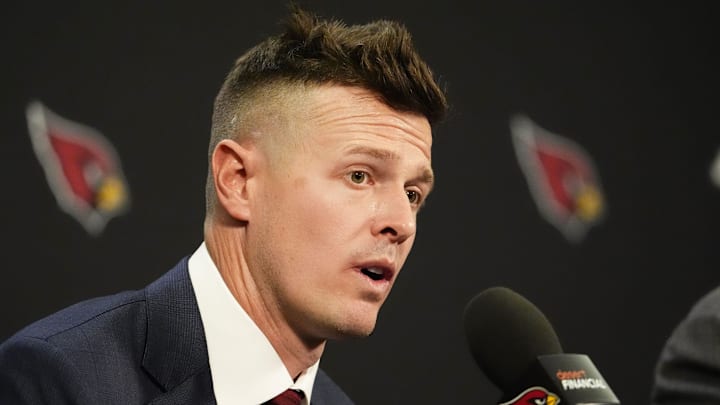Arizona Cardinals new head coach Mike LaFleur at a news conference on Feb. 3, 2026, at Arizona Cardinals training center in Tempe.
