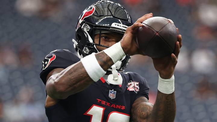 Aug 20, 2026; Houston, Texas, USA; Houston Texans wide receiver Nico Collins (12) catches a ball and warm-ups before the Houston Texans played the Las Vegas Raiders at Reliant Stadium. Mandatory Credit: Thomas Shea-Imagn Images Aug 20, 2026; Houston, Texas, USA; Houston Texans wide receiver Nico Collins (12) catches a ball and warm-ups before the Houston Texans played the Las Vegas Raiders at Reliant Stadium. Mandatory Credit: Thomas Shea-Imagn Images