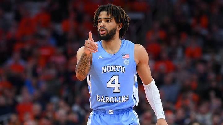 Feb 13, 2024; Syracuse, New York, USA; North Carolina Tar Heels guard RJ Davis (4) reacts to a play against the Syracuse Orange during the first half at the JMA Wireless Dome. Mandatory Credit: Rich Barnes-USA TODAY Sports