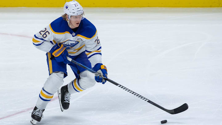 Dec 31 2023; Ottawa, Ontario, CAN; Buffalo Sabres defenseman Rasmus Dahlin (26) skates with the puck