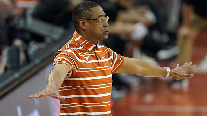 Nov 12, 2024; Austin, Texas, USA; Texas Longhorns head coach Rodney Terry signals to players during the second half against the Chicago State Cougars at Moody Center. Mandatory Credit: Scott Wachter-Imagn Images