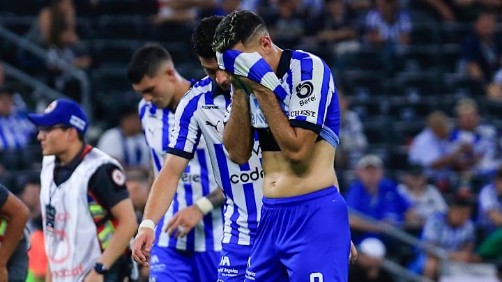 Monterrey players react after being eliminated from the Concacaf Champions Cup following a 3-1 loss to MLS side Columbus Crew. The slumping Rayados must now focus on their Liga MX playoff chances.