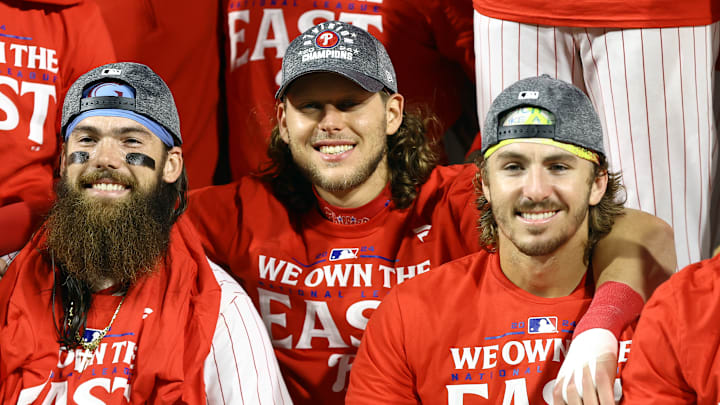 Philadelphia Phillies pose for their NL East champion team photo