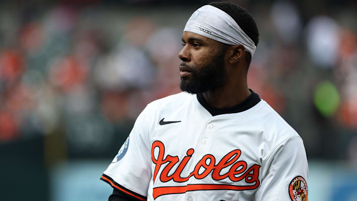 Apr 13, 2025; Baltimore, Maryland, USA; Baltimore Orioles outfielder Cedric Mullins (31) looks on during the fifth inning against the Toronto Blue Jays at Oriole Park at Camden Yards. Apr 13, 2025; Baltimore, Maryland, USA; Baltimore Orioles outfielder Cedric Mullins (31) looks on during the fifth inning against the Toronto Blue Jays at Oriole Park at Camden Yards.