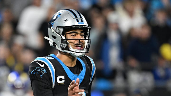 Jan 10, 2026; Charlotte, NC, USA; Carolina Panthers quarterback Bryce Young (9) reacts in the fourth quarter in an NFC Wild Card Round game at Bank of America Stadium. Mandatory Credit: Bob Donnan-Imagn Images Jan 10, 2026; Charlotte, NC, USA; Carolina Panthers quarterback Bryce Young (9) reacts in the fourth quarter in an NFC Wild Card Round game at Bank of America Stadium. Mandatory Credit: Bob Donnan-Imagn Images