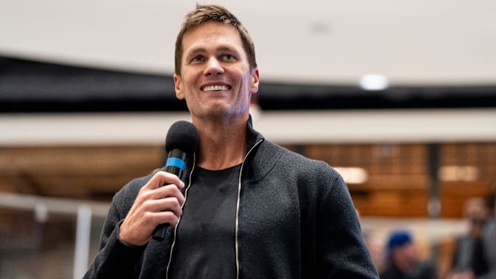 Tom Brady appears at American Dream for the grand opening of Card Vault by Tom Brady, a sports card and memorabilia retailer, in April.