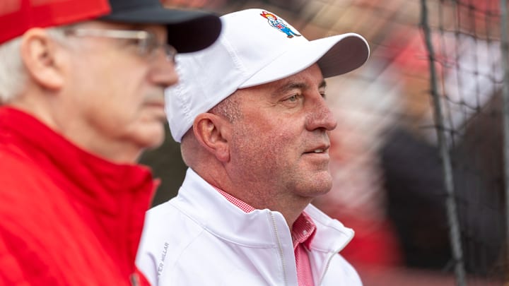 Nebraska athletic director Troy Dannen watches a softball game at Bowlin Stadium.