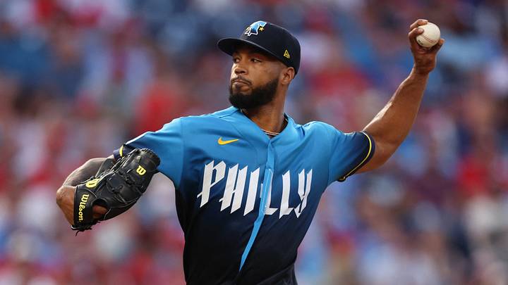 Sep 4, 2026; Philadelphia, Pennsylvania, USA; Philadelphia Phillies pitcher Cristopher Sanchez (61) throws a pitch against the Atlanta Braves during the first inning at Citizens Bank Park. Mandatory Credit: Bill Streicher-Imagn Images