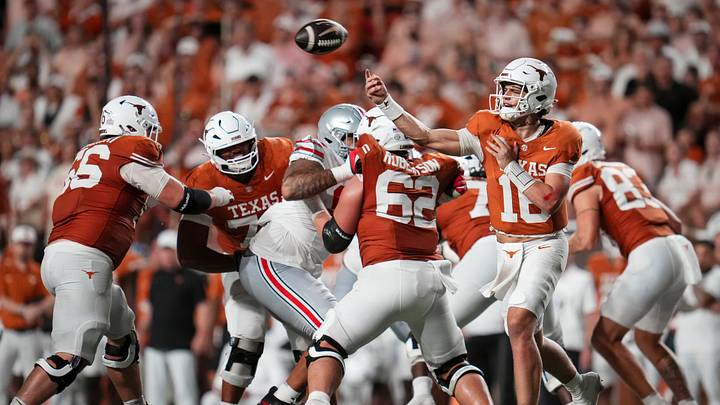 Texas quarterback Arch Manning throws against Ohio State in the Longhorns’ comeback victory. Texas quarterback Arch Manning throws against Ohio State in the Longhorns’ comeback victory.