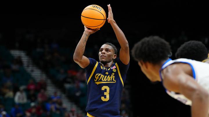 Nov 24, 2025; Las Vegas, Nevada, USA; Notre Dame Fighting Irish guard Markus Burton (3) shoots a free throw against the Kansas Jayhawks during the second half in a 2025 Players Era Festival group play game at MGM Grand Garden Arena. Mandatory Credit: Stephen R. Sylvanie-Imagn Images Nov 24, 2025; Las Vegas, Nevada, USA; Notre Dame Fighting Irish guard Markus Burton (3) shoots a free throw against the Kansas Jayhawks during the second half in a 2025 Players Era Festival group play game at MGM Grand Garden Arena. Mandatory Credit: Stephen R. Sylvanie-Imagn Images