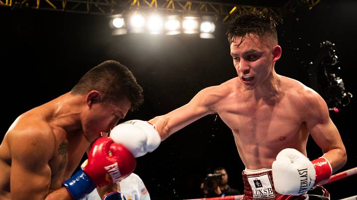At right, Ricardo Sandoval of Riverside lands a shot on Raymond Tabugon of the Philippines during their flyweight bout at Fantasy Springs Casino.
Box Main6211 At right, Ricardo Sandoval of Riverside lands a shot on Raymond Tabugon of the Philippines during their flyweight bout at Fantasy Springs Casino.
Box Main6211